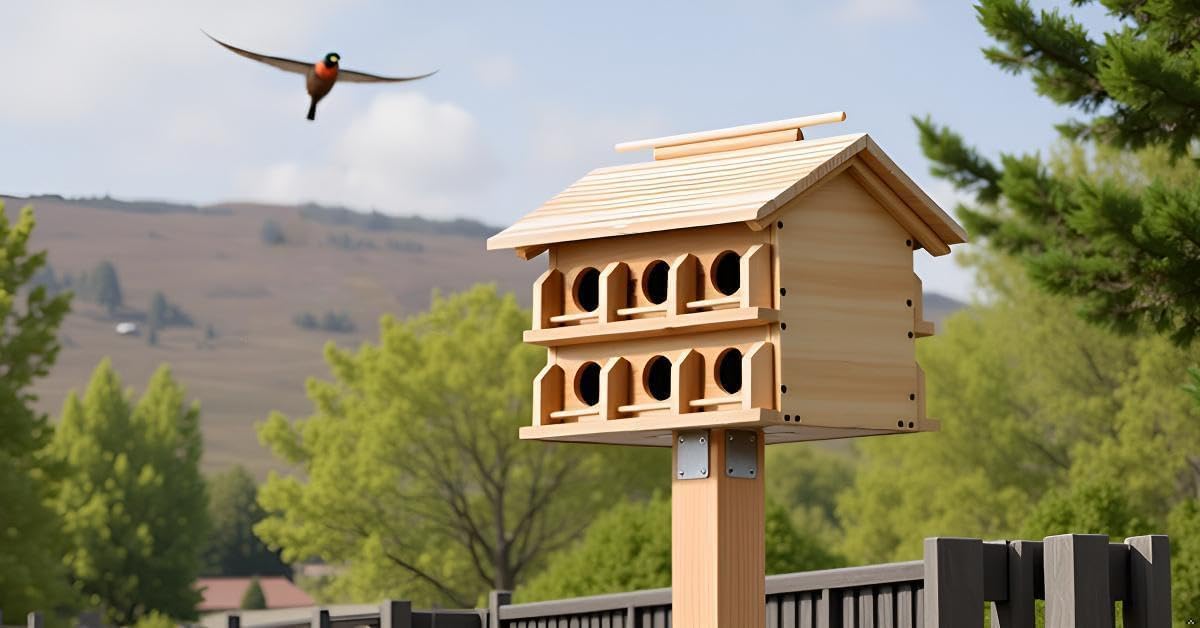 Martin Birdhouse for Outside with 12 Rooms for Outside,Solid Cedar Wood Bird House for Garden, Pole Mountable Birdhouse, Metal Braket Included, Assembling Needed