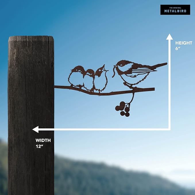 METALBIRD - Chickadee & Chicks - Outdoor Tree Ornaments in Corten Steel - Metal Art Proudly Made in The USA