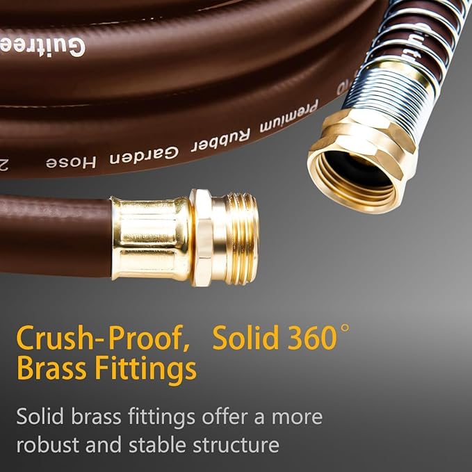 Garden Hose 90FT x 5/8", Heavy Duty Rubber Hose, Water Hose with Five Layered Braiding, Male to Female Fittings, 1000PSI Burst, 300PSI Working (Brown)