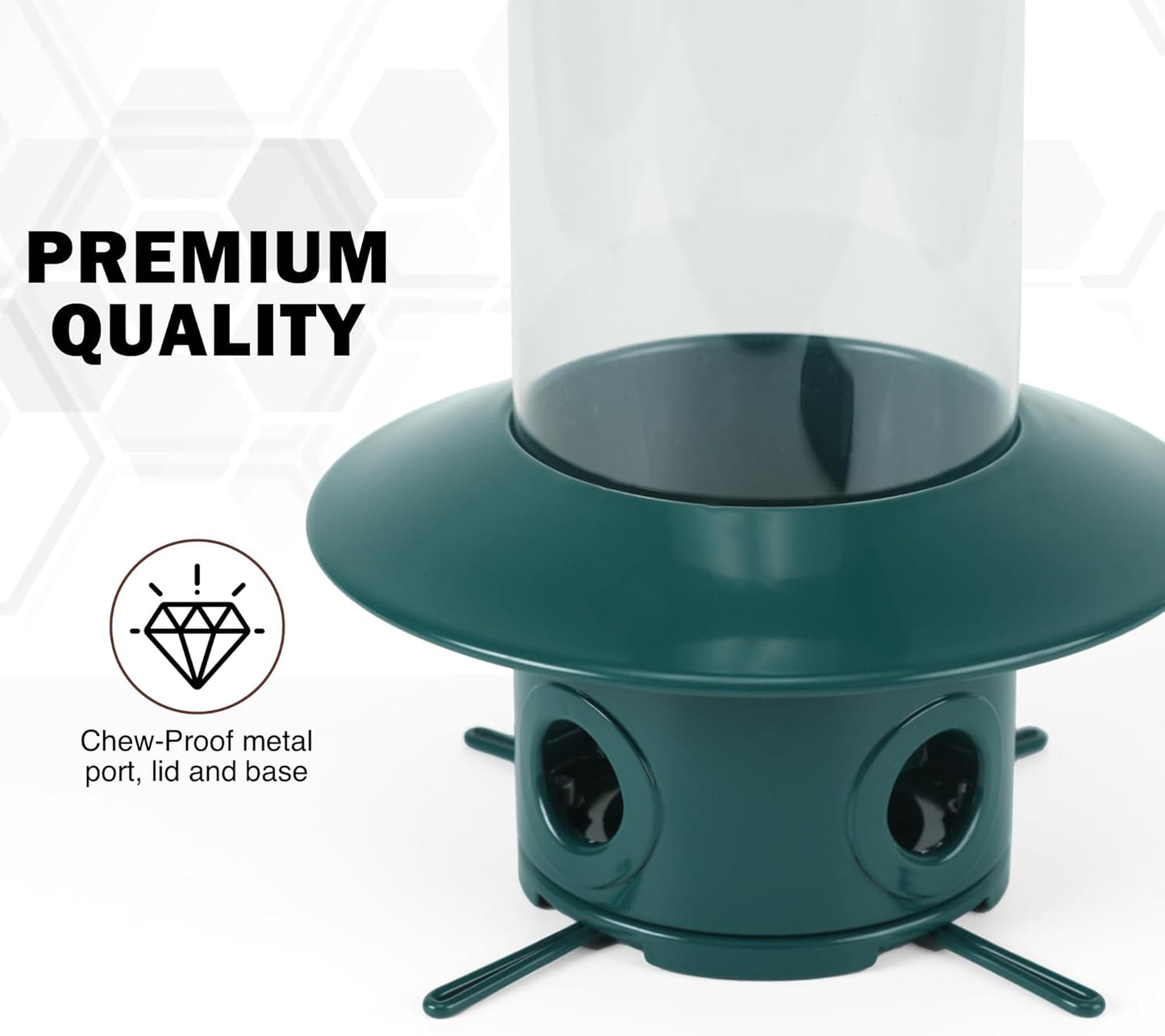 Squirrel Proof Bird Feeders, Heavy Duty Metal Wild Bird Feeders, Bird Feeders for Outdoors Hanging, Large Capacity, Easy-to-Fill and Clean, 4 Metal Perches, 2.5L, Garden Green