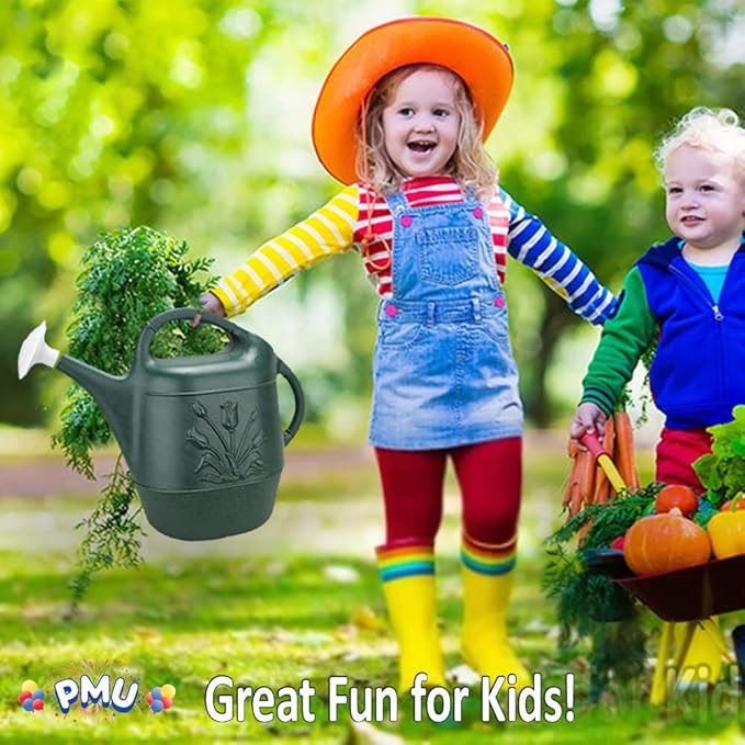 PMU 2 Gallon Watering Can - Garden Watering Can for Indoor & Outdoor Plants - Plastic Water Can with Detachable Sprinkler Head - Large Water Pot, Made in USA - Hunter Green Pkg/1