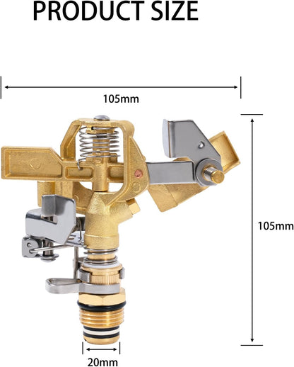4 Pieces Brass Impact Sprinkler Heads 1/2 Inch, Heavy Duty Watering Sprinkler, 0-360 Degree Adjustable Pattern Sprinkler Sprayer for Large Area Patio Garden Irrigation