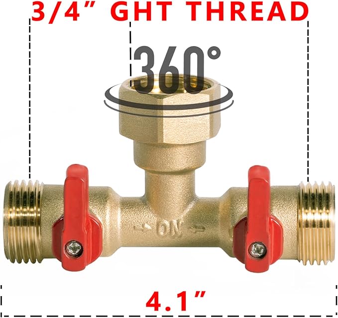 3/4" hose splitter 2 way water splitter male connectors allows you to run 2 hoses, hose quick connectors, hose spigot