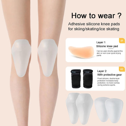 Silicone Knee Pads,Adhesive Knee Brace KneePad for Skiing Skating,Snowboarding,Ateboarding,Roller Skating,Rollerblading,Dancing,Unisex,Clear,L