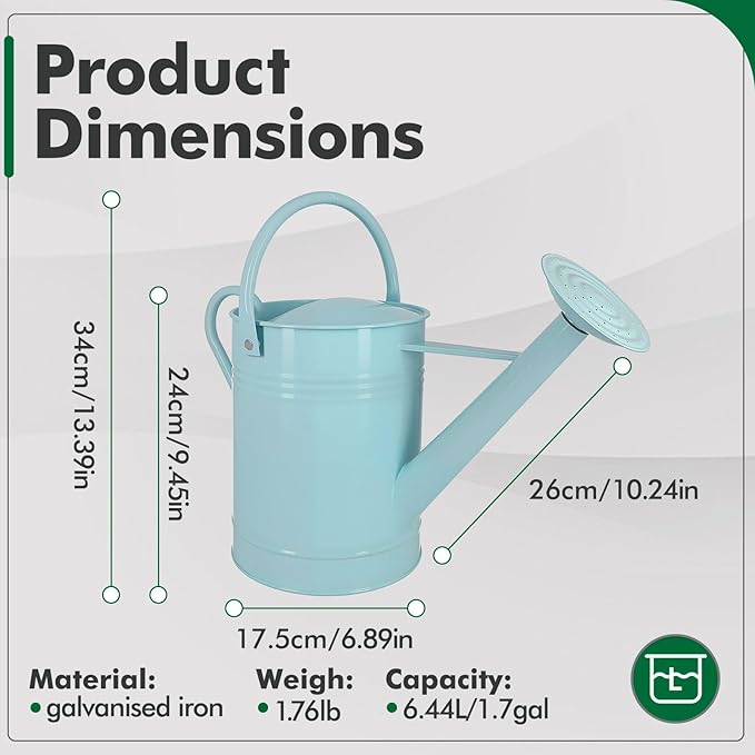 Galvanized Iron Watering Can for Indoor Plants, DIY Watering Cans for House Plant Garden Flower, Long Spout Water Can for Outdoor Watering Plants 7.57L 2 Gallon (Blue)