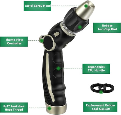 RESTMO Garden Watering Combo, Heavy Duty Hose Sprayer | Metal Hose Wand | High Pressure Hose Nozzle, Thumb Flow Control, Quick Connect Fittings Included, Easy to Reach Anywhere in Garden & Lawn