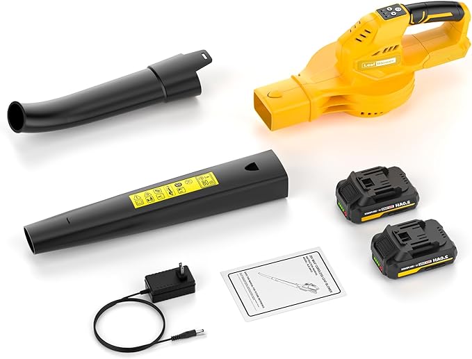 Leaf Blower Cordless, 20V Electric Blower with 2 X 2.0Ah Batteries and Fast Charger, 3 Speed Control, Handheld Lightweight Leaf Blower for Lawn Care, Patio, Garden Cleaning, etc