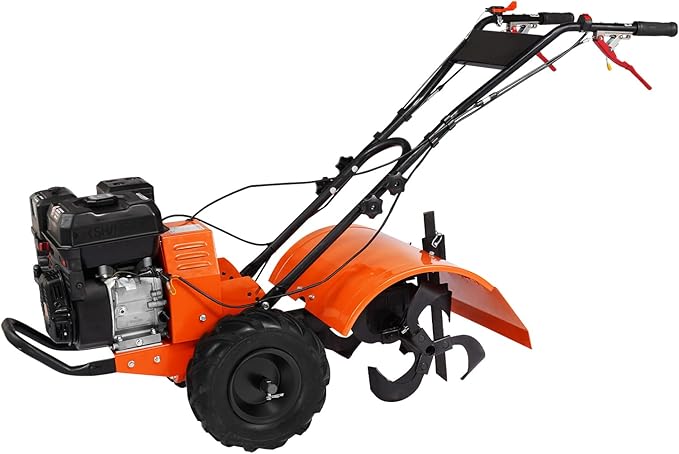VEVOR Tiller Cultivator, 212CC 4-Stroke Garden Cultivator, Tiller with 4 Steel Adjustable Rear Tines for Lawn, Garden and Field Soil Cultivation