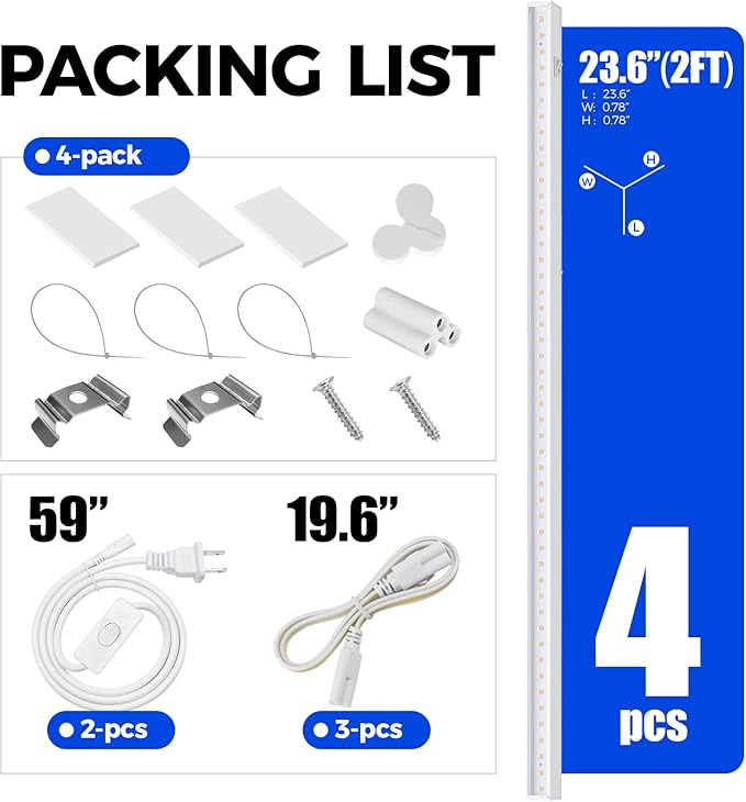 Barrina Grow Lights for Indoor Plants Full Spectrum, 2ft 40W (4 x 10W), T5 Plant Lights for Indoor Plants, Greenhouse, Plug and Play, Yellow, 4-Pack