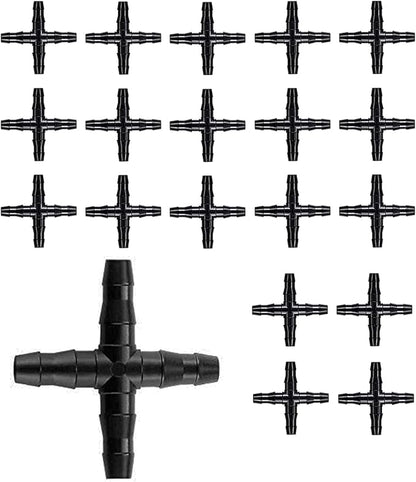 BEADNOVA Drip Irrigation Connectors 20 Pcs 1/4 Inch Barbed 4 Way Couplings Irrigation Connectors for 1/4 Inch Drip Tubing Water Tubing Gardening Supplies (20pcs)
