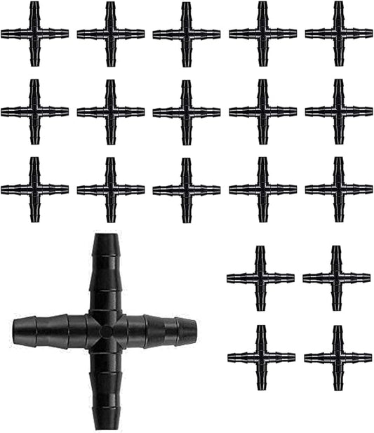 BEADNOVA Drip Irrigation Connectors 20 Pcs 1/4 Inch Barbed 4 Way Couplings Irrigation Connectors for 1/4 Inch Drip Tubing Water Tubing Gardening Supplies (20pcs)