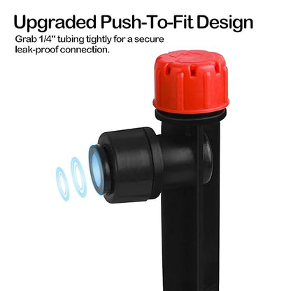 Push-to-Fit Drip Irrigation Emitters for 1/4" Drip Irrigation Tubing, 30 Pieces Adjustable 360 Degree Water Flow Drippers Sprayer on Stake 360° Full Circle Multi-Stream Irrigation Drippers