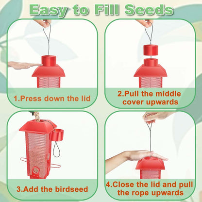 Squirrel Proof Bird Feeder,2Lbs Bird Feeders for Outdoors Hanging, Metal Birds Feeder with 4 Feeding Ports, Wild Birds Feeder for Cardinal, Finch, Sparrow