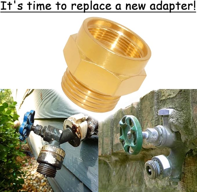 Garden Hose Bib Adapter, 1" Measure Inside Diameter, 1-1/16" Fine Thread Female to Standard 3/4" GHT Male Thread, Compatible with Outdoor Faucet to Garden Hose