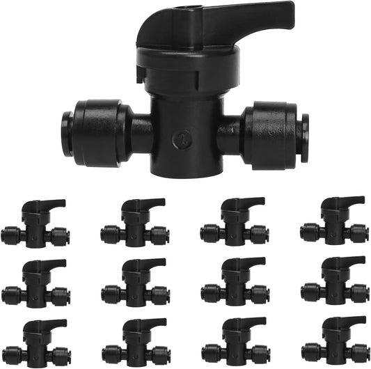 MIXC 12 Pack 1/4 Inch Drip Irrigation Valves, Quick Connect 1/4 Inch Drip Irrigation Shut Off Valves for 1/4" Tubing, Water Flow Control Sprinkler Valve for Drip Sprinkler Garden System