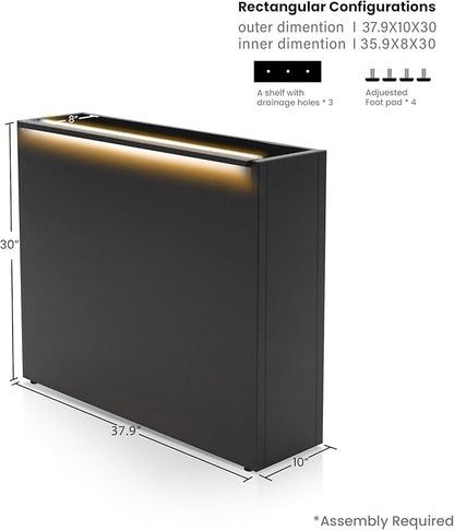 GSK Black Metal Planter Box with LED Light 30"H×10"W×37.9"L Span Rectangular Flower Trough Lighting Up Indoor Rectangle Insert Drainage Holes Garden Plants Outdoor Separation Space Garden Patio Porch