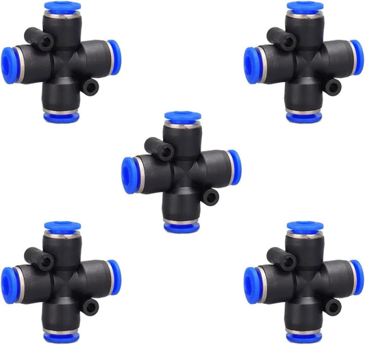 4 way 6mm OD Push to connect Fittings,push to connect air fittings, 4-way air line push connectors (5 Pcs)