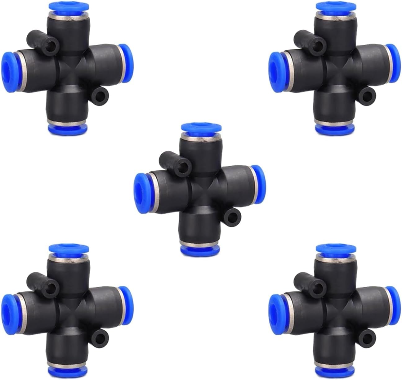 4 way 3/8 OD Push to connect Fittings,push to connect air fittings, 4-way air line push connectors (5 Pcs)