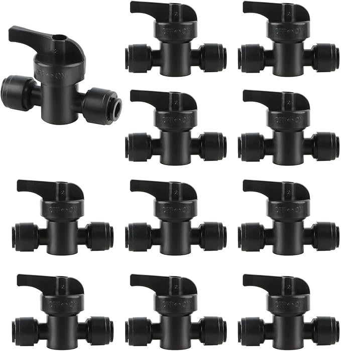 Kalolary 10PCS Quick Connect 1/4" Drip Irrigation Valve, Drip Irrigation Tee Connector for 1/4" Irrigation Tubing 3 Hoses Shut Off Coupling Valve Leak Free Connector Locking Fitting for Water System