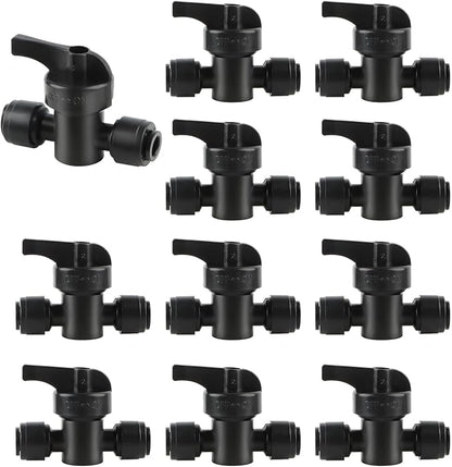 Kalolary 10PCS Quick Connect 1/4" Drip Irrigation Valve, Drip Irrigation Tee Connector for 1/4" Irrigation Tubing 3 Hoses Shut Off Coupling Valve Leak Free Connector Locking Fitting for Water System