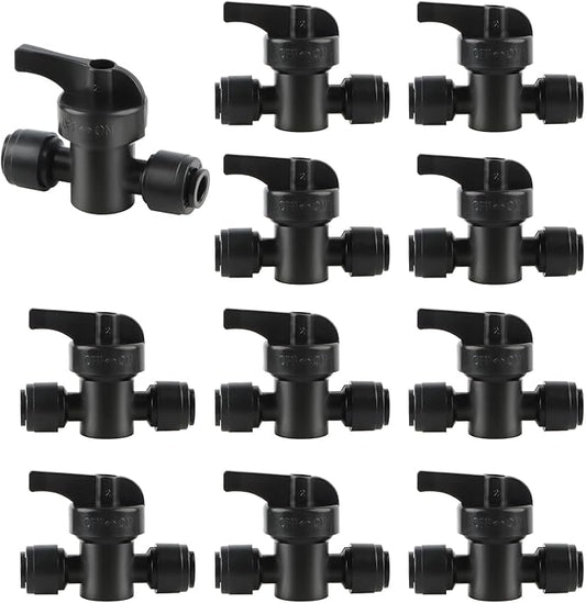 Kalolary 10PCS Quick Connect 1/4" Drip Irrigation Valve, Drip Irrigation Tee Connector for 1/4" Irrigation Tubing 3 Hoses Shut Off Coupling Valve Leak Free Connector Locking Fitting for Water System