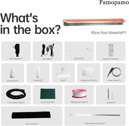 Pond Waterfall Spillway Stainless Steel Pool Fountain, APP Control LED Lighted Waterfalls Kit, Outdoor Water Flow Waterfalls Kit for Garden Patio Koi Pond Decoration-35.4"x7.8"x3.9"