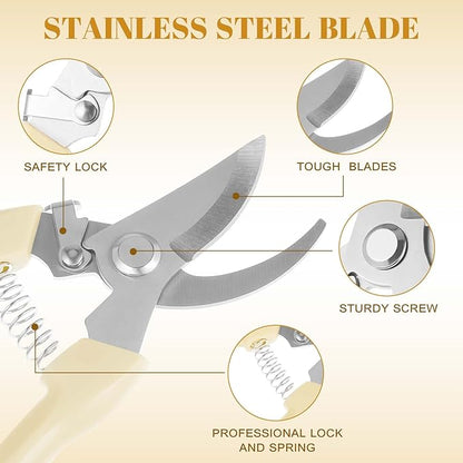 Amylove 24 Pcs Garden Flower Shears Pruning Scissors Heavy Duty Plant Scissors Garden Clippers Hand Bypass Pruner for Gardening Plants Hedge Flower Tree Cutting Miniature Bonsai Modeling(Beige)