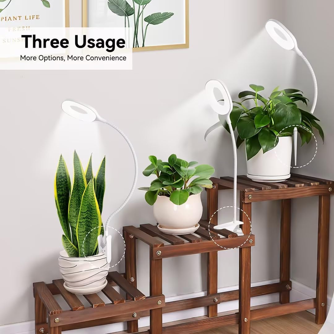 Grow Lights for Indoor Plants Full Spectrum, Clip On Plant Light for Small Plants, Plant Lamp with Adjustable Gooseneck, 4/8/12H Timer, 3 Color Adjustable & 10 Dimmable Brightness, Remote Control
