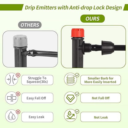 50pcs Drip Irrigation Emitters Drip Emitters for 1/4" Drip Irrigation Tubing 360 Degree Water Flow Adjustable Irrigation Drippers with Lock Barbed Drip Irrigation Heads for Flower Plants Garden