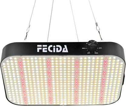 FECiDA 600W Equivalent LED Grow Light, 65W True Power Full Spectrum Plant Light, 0–100% Dimmable, Daisy Chain, Quiet Cooling Fan for Indoor Plants Seedling Veg Bloom