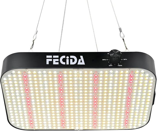 FECiDA 600W Equivalent LED Grow Light, 65W True Power Full Spectrum Plant Light, 0–100% Dimmable, Daisy Chain, Quiet Cooling Fan for Indoor Plants Seedling Veg Bloom