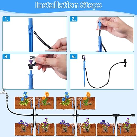 Drip Irrigation System Kit - Automatic Garden Watering System with G Type 360° Rotating Micro Sprinkler Heads & 33FT 8/11mm & 16FT 4/6mm Irrigation Tubing for Garden, Lawn, Greenhouse, Yard, Plant
