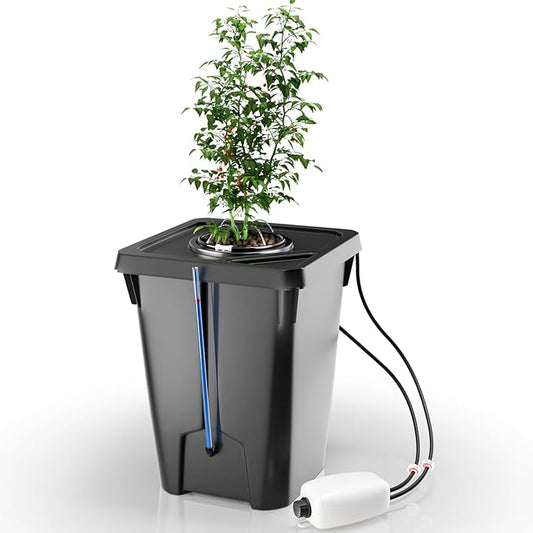DWC Hydroponics Growing System with Top Drip Kit 7 Gallon Deep Water Culture Bucket System with Air Pump, Air Stone, Air Hose, Recirculating Drip Garden System