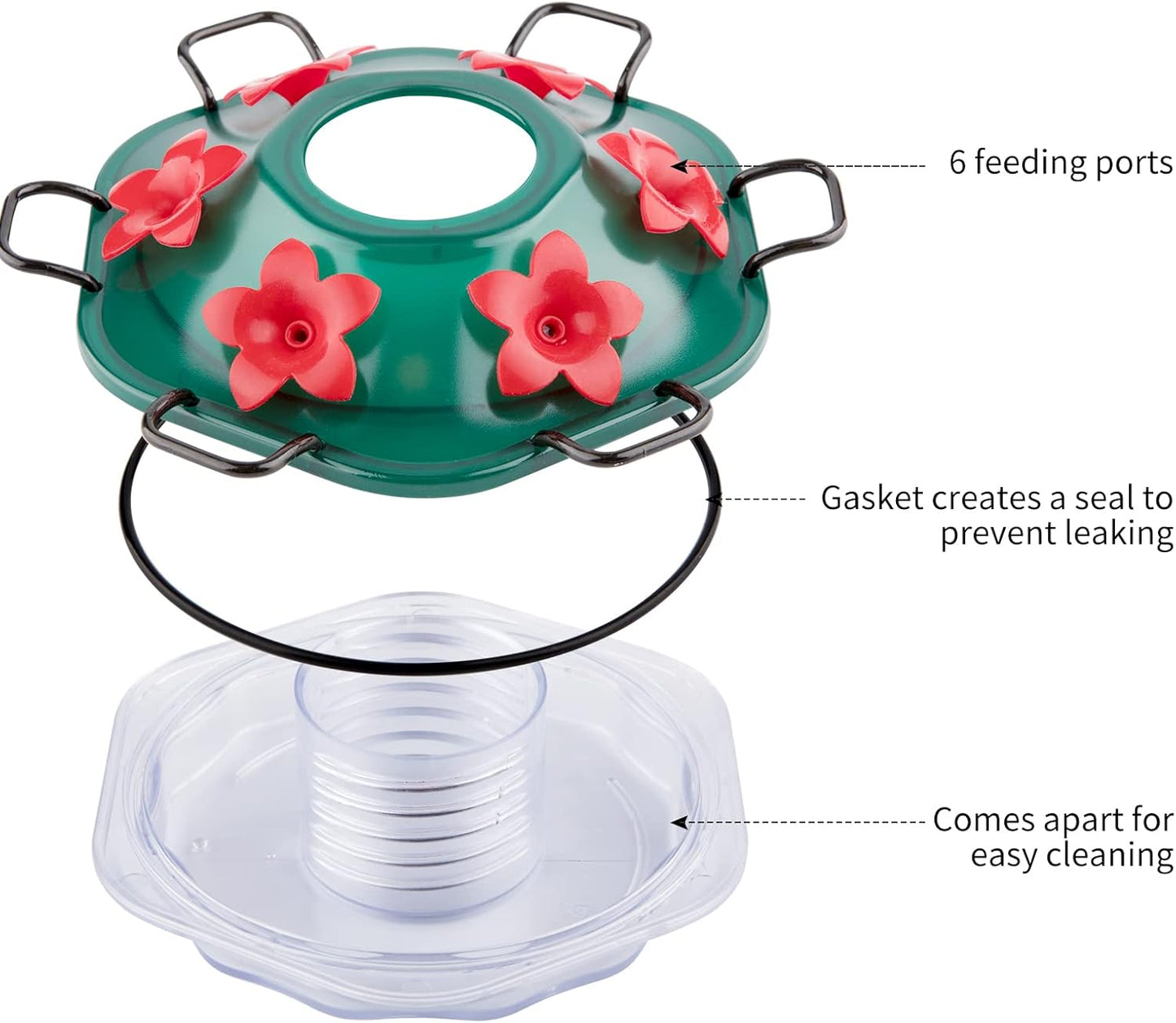 Hummingbird Feeder for Outdoors, Lantern Shaped Bottle, 6 Simulation Flowers Feeding Ports, 26 fl.oz, Hanging for Garden Yard, Rust Proof, Red(Ant Moat Included)
