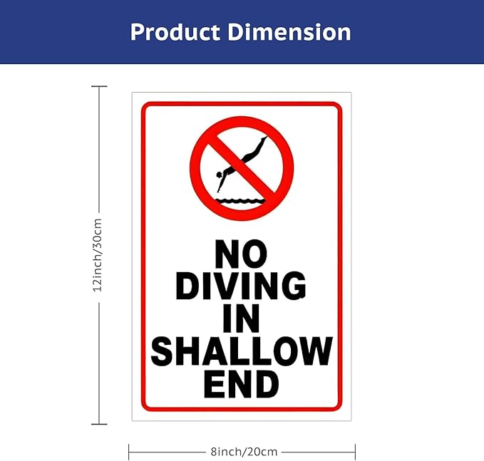 No Diving in Shallow End Pool Safety First! No Diving Signs for Pools - 12x8in Rustic Tinplate Outdoor Warning Decor