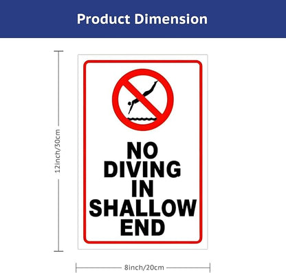 No Diving in Shallow End Pool Safety First! No Diving Signs for Pools - 12x8in Rustic Tinplate Outdoor Warning Decor