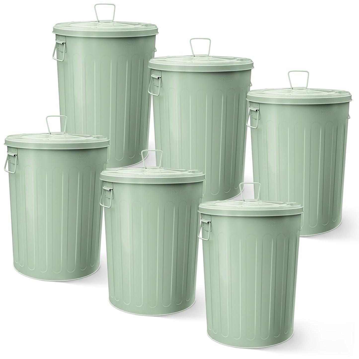 Plexon Large Metal Trash Can with Lid 20 Gallon, Decorative Outdoor Trash Can Heavy Duty Galvanized Metal Bucket with Lid for Garage Workshop Ash Storage Farmhouse, Green 6 Pack