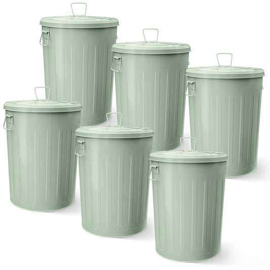 Plexon Large Metal Trash Can with Lid 20 Gallon, Decorative Outdoor Trash Can Heavy Duty Galvanized Metal Bucket with Lid for Garage Workshop Ash Storage Farmhouse, Green 6 Pack