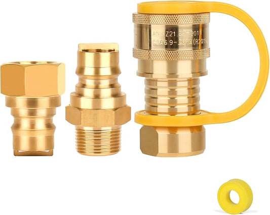 3/4 Natural Gas Quick Connect Fitting-3PCS Solid Brass Quick Release Fittings for BBQ Grill, RV, Propane (3PCS 3/4 Gas Quick Connect)