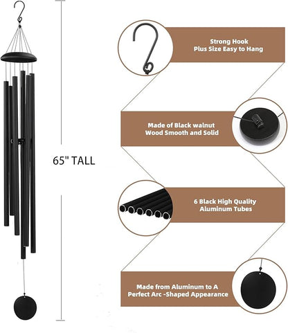Wind-Chimes-Outdoor-Large-Decor, Deep Tone Soothing Melodic Tones Windchimes, Wind Chimes for Outside, Memorial Wind Chime Best Gift for Mom Women Grandma Neighbors（65" Black）