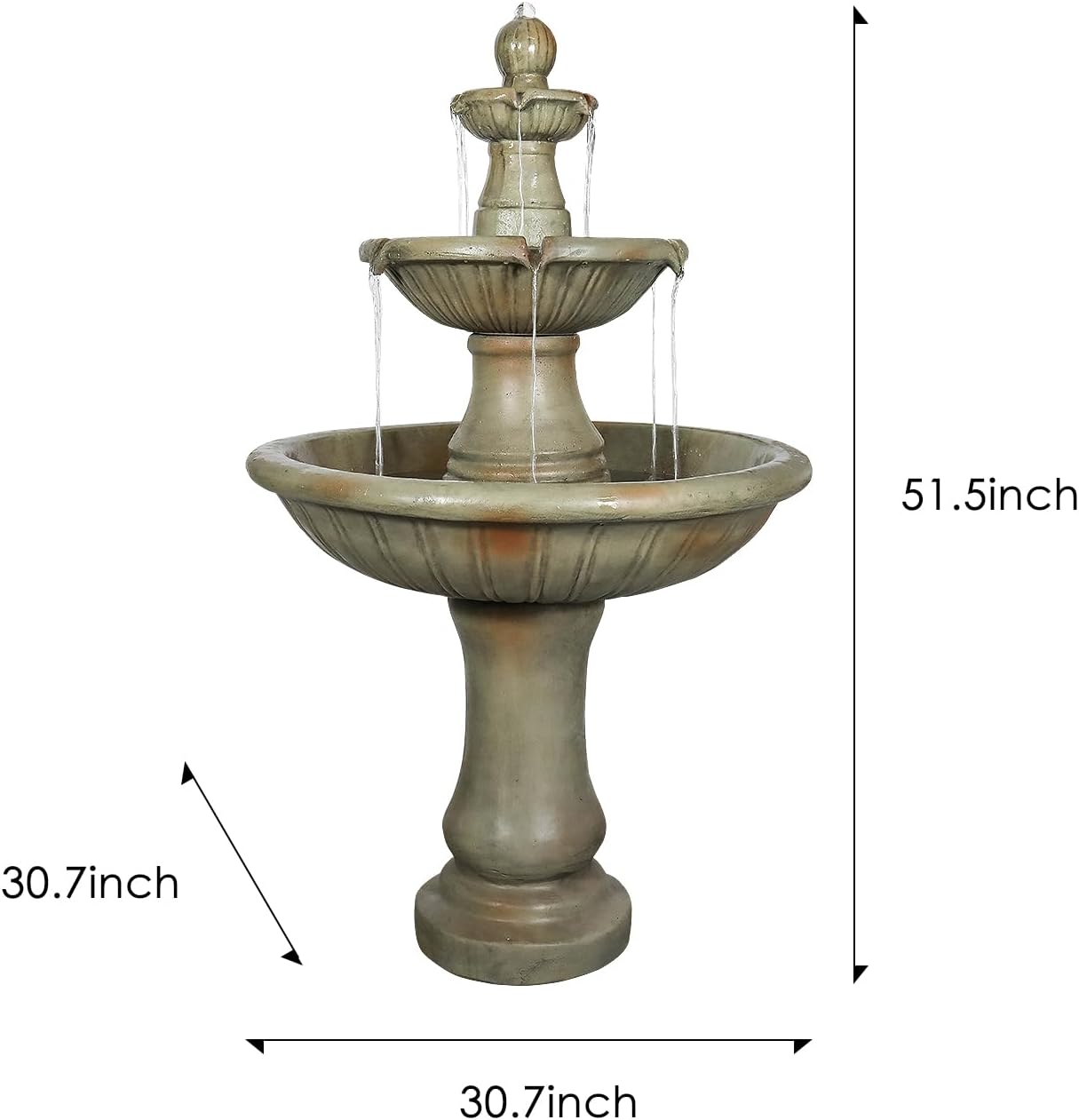 SunJet 51.5” High 3-Tiers Modern Concrete Outdoor Water Fountain - Round Large Outdoor Fountains and Waterfalls for Garden, Patio, Yard, and Deck Decor, Featuring Natural Stone Look