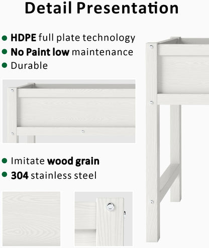 Raised Garden Beds Outdoor with Legs,Outdoor Planter Box,Non-Cracking,Rust Resistantand Rot-Resistant for Vegetable Garden for Backyard, Patio, Balcony Outdoors/Indoors White