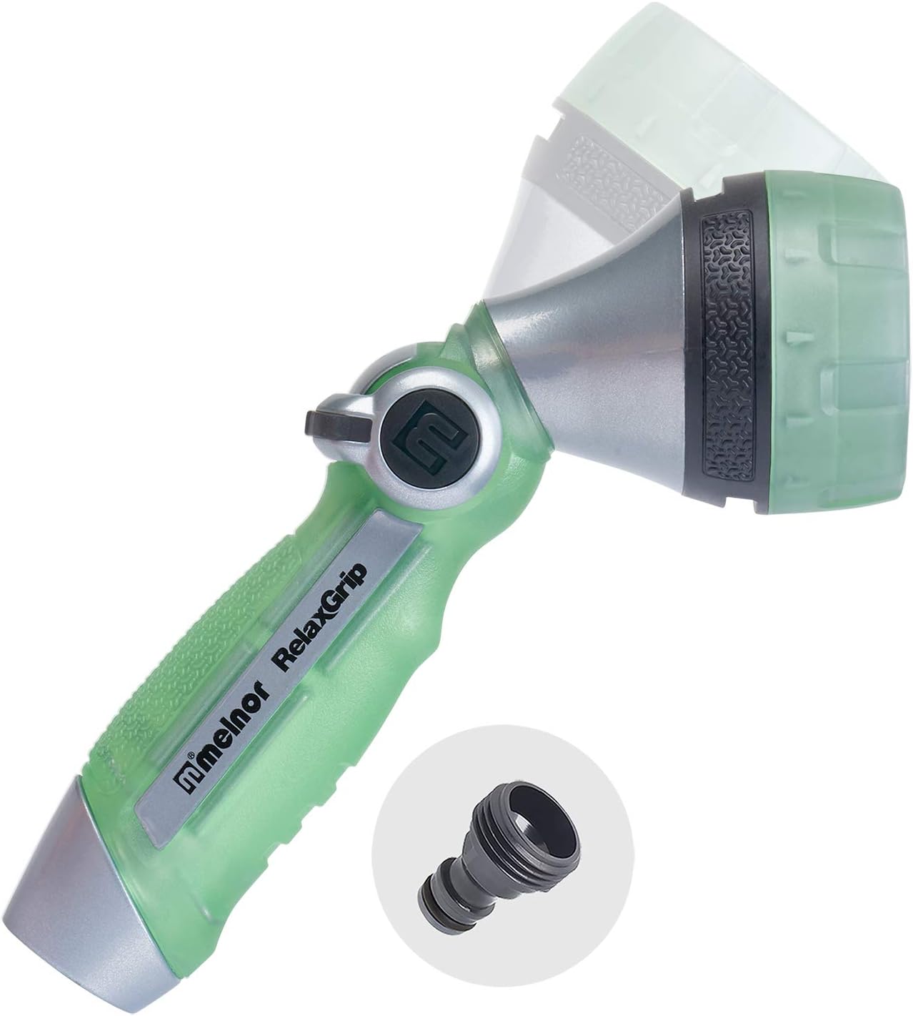Melnor 65095-AMZ RelaxGrip Nozzle with QuickConnect Product Adapter Amazon Bundle, Metal 7-Pattern Twist
