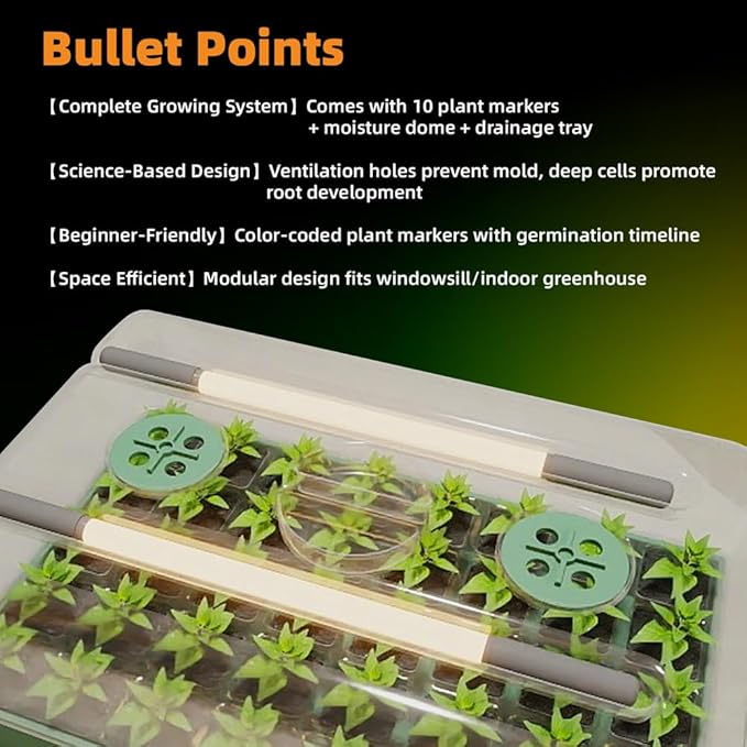 KSONE Seed Starter Tray Kit with Warming Light Strip 40 Cells: Grow Smarter, Faster & Effortlessly with Science-Backed Design for Indoor Greenhouses & Beginner Gardening