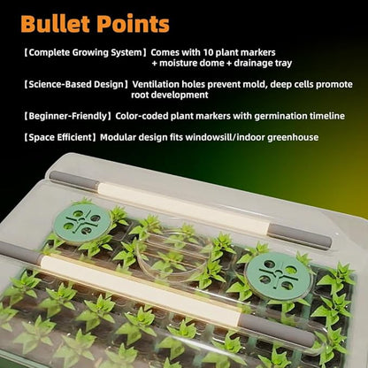 KSONE Seed Starter Tray Kit with Warming Light Strip 40 Cells: Grow Smarter, Faster & Effortlessly with Science-Backed Design for Indoor Greenhouses & Beginner Gardening
