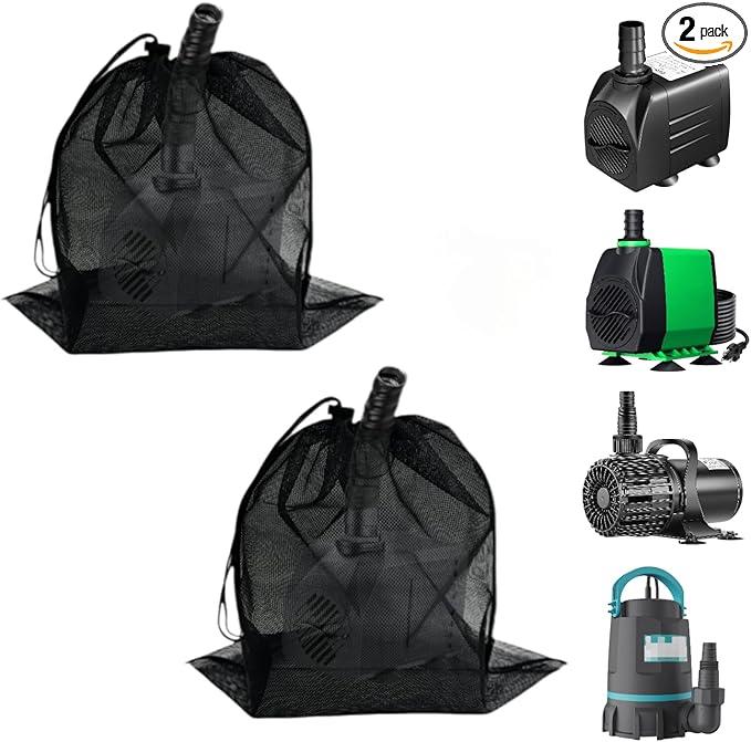 2 Pcs 8" x 10" Pond Pump Cover Filter Bag, Black Media Bag Large Pump Mesh Bag for Outdoor Water Ponds Filters, Water Filter Pump, Outdoor Ponds, Garden, Swimming Pool (2, 8" x 10")