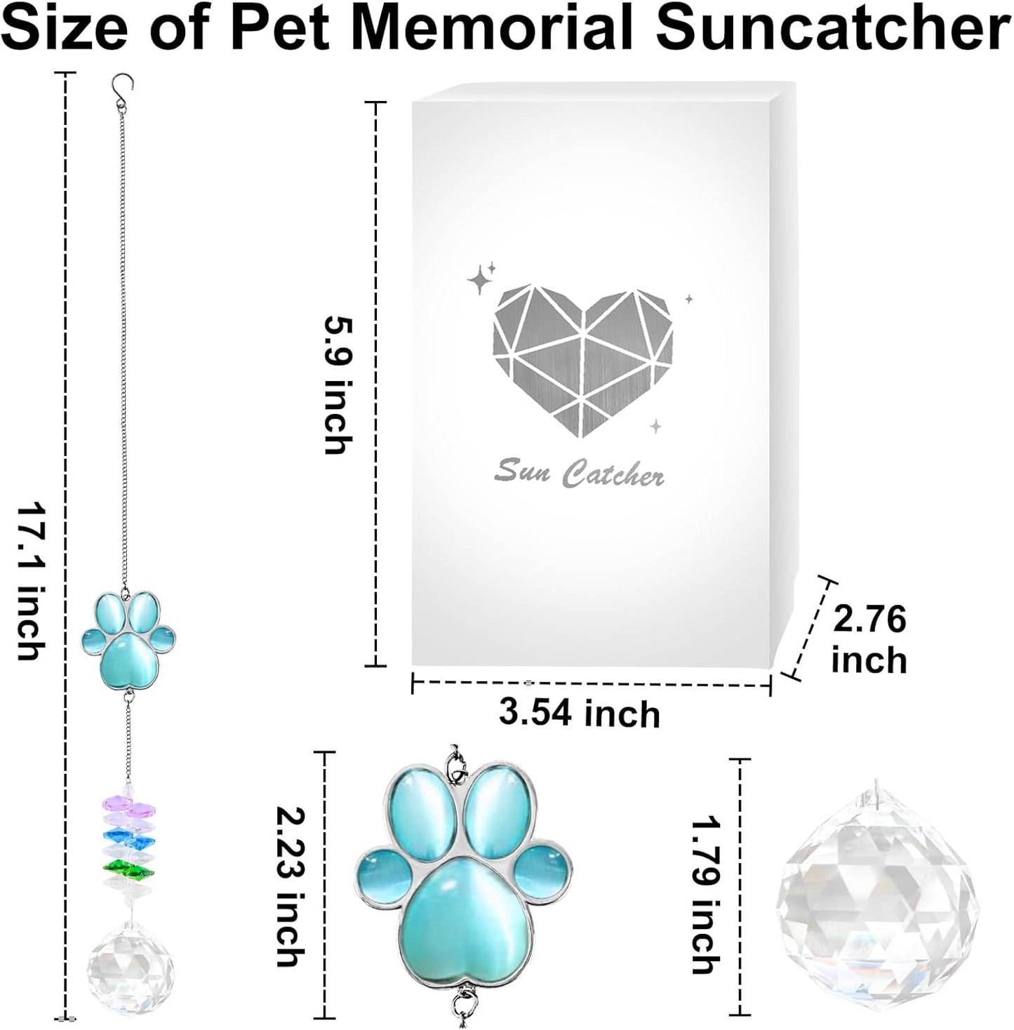 Pet Memorial Suncatcher, Dog Memorial Sympathy Gift for Loss of Dog, 17 Inch Bereavement Ornament Paw Crystal Suncatcher Thoughtful Remembrance Cats Gifts