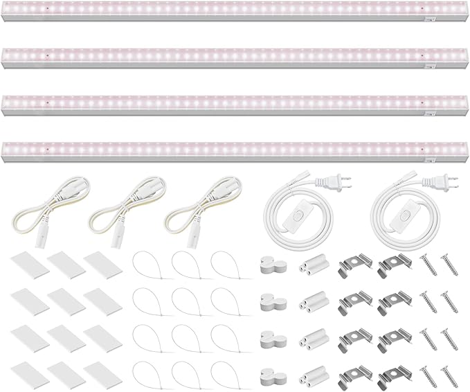 Barrina Grow Lights for Indoor Plants, Full Spectrum Sunlight, 2ft 40W (4 x 10W, 250W Equivalent), LED Grow Light Bulbs, T5 Grow Lights, Plug and Play, Pinkish White, 4-Pack