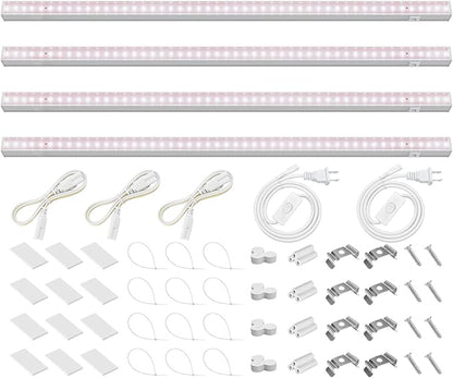 Barrina Grow Lights for Indoor Plants, Full Spectrum Sunlight, 2ft 40W (4 x 10W, 250W Equivalent), LED Grow Light Bulbs, T5 Grow Lights, Plug and Play, Pinkish White, 4-Pack