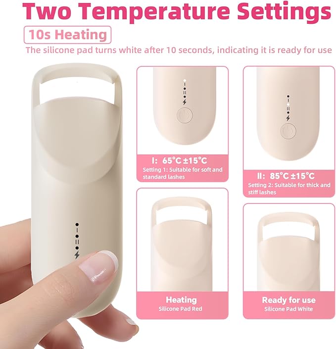 Heated Eyelash Curler,Portable Electric Heated Lash Curler Type-C Rechargeable Travel Eyelash Curlers with Heat Sensitive Silicone Pad,2-Level Adjustable Temp and Long-Lasting Natural Curves (Beige)
